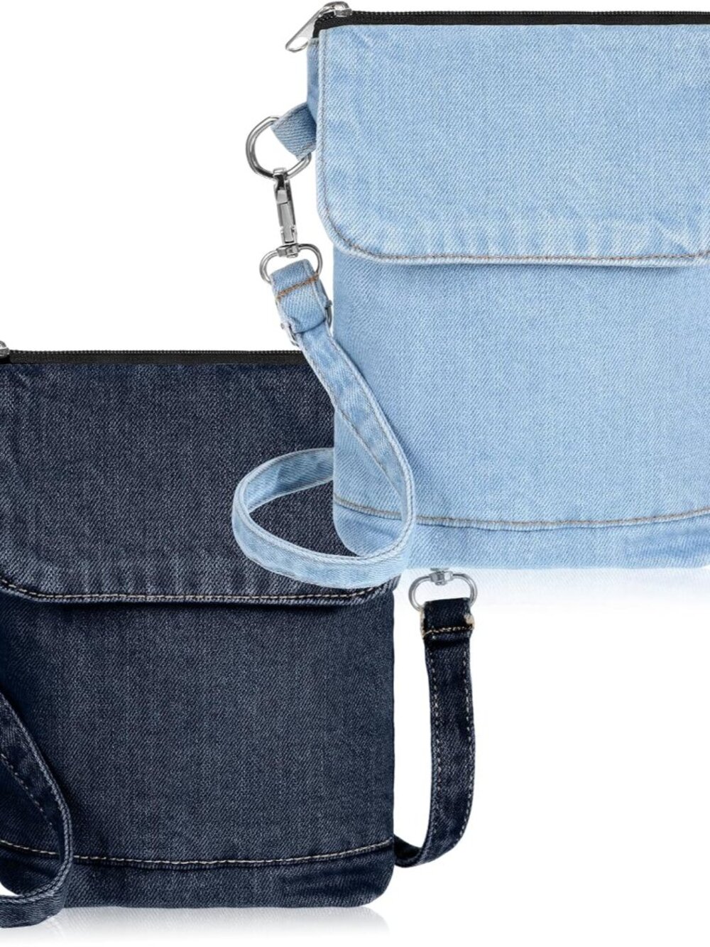2 PCS Small Denim Purses, Denim Crossbody Bag for Women Adjustable Blue Jean Pur